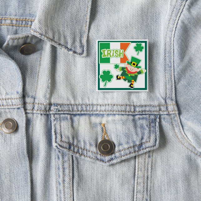 Funny Leprechaun Jig Irish Party 15 Cm Square Badge (In Situ)