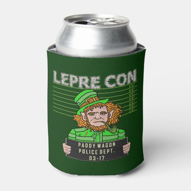 Funny Leprechaun Leprecon Mugshot St Patrick's Day Can Cooler (Can Front)