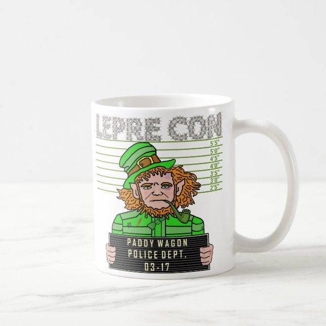 Funny Leprechaun Leprecon Mugshot v1 Coffee Mug (Right)