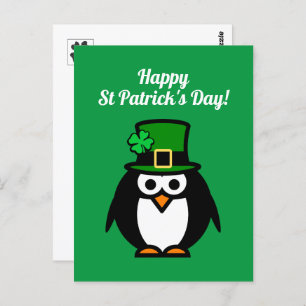 Funny leprechaun penguin St Patrick's Day postcard