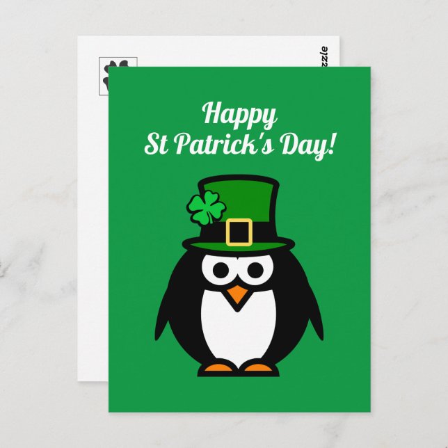 Funny leprechaun penguin St Patrick's Day postcard (Front/Back)