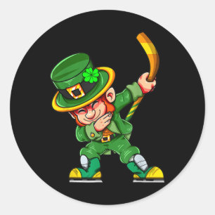 Funny Leprechaun Play Hockey St Patricks Day Sport Classic Round Sticker