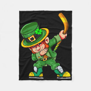 Funny Leprechaun Play Hockey St Patricks Day Sport Fleece Blanket