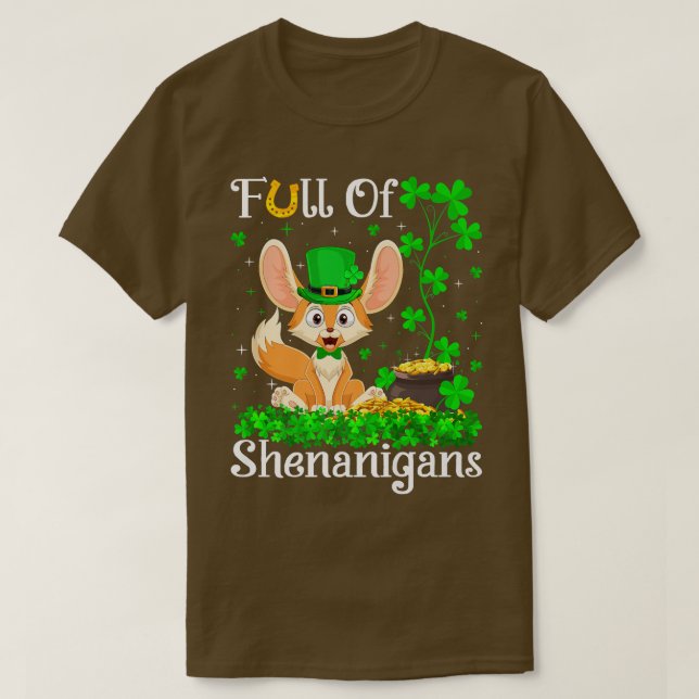 Funny Leprechaun Shamrock Leaf Fennec Fo St  T-Shirt (Design Front)