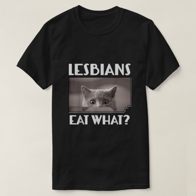 Funny Lesbians Eat What  Funny Scared Kitten LGBT  T-Shirt (Design Front)