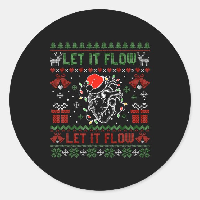 Funny Let It Flow Anatomy Heart Cardiac Nurse Grou Classic Round Sticker (Front)