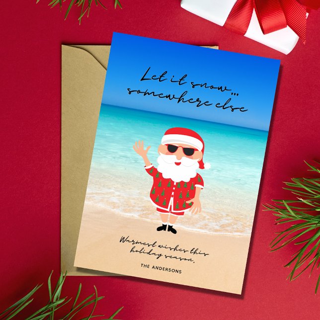 Funny Let it Snow Florida Santa Beach Christmas Holiday Card (Funny Let it Snow Florida Santa Beach Christmas Holiday Card)