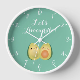 Funny Let's Avocuddle Kawaii Avocados Couple Clock