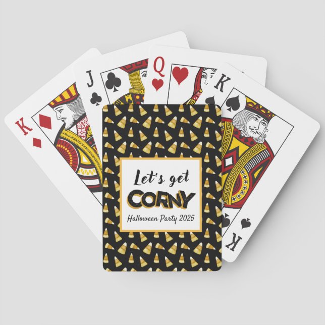 Funny "Let's Get Corny" Fall Candy Corn Halloween  Playing Cards (Back)