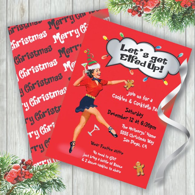 Funny Let's Get Elfed Up Christmas Cocktail Party Invitation (Creator Uploaded)