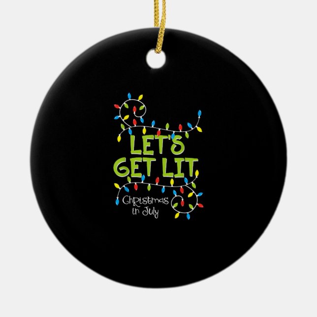 Funny Let's Get Lit Christmas Lights Ceramic Tree Decoration (Front)