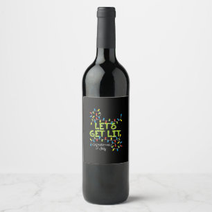 Funny Let's Get Lit Christmas Lights Wine Label