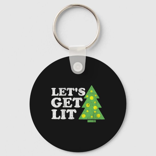 Funny Lets Get Lit Christmas Tree Retro Ugly Party Key Ring (Front)