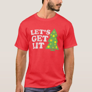 Funny Lets Get Lit Christmas Tree Retro Ugly Party T-Shirt
