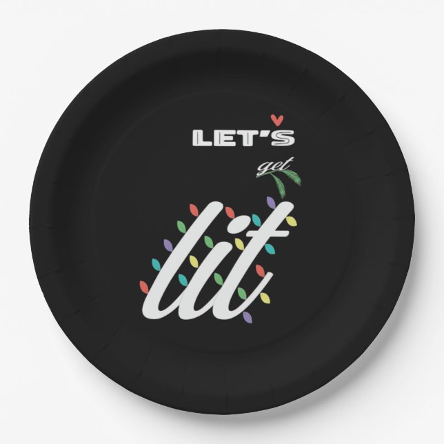 Funny Let's Get Lit Holiday Family Love Paper Plate (Front)