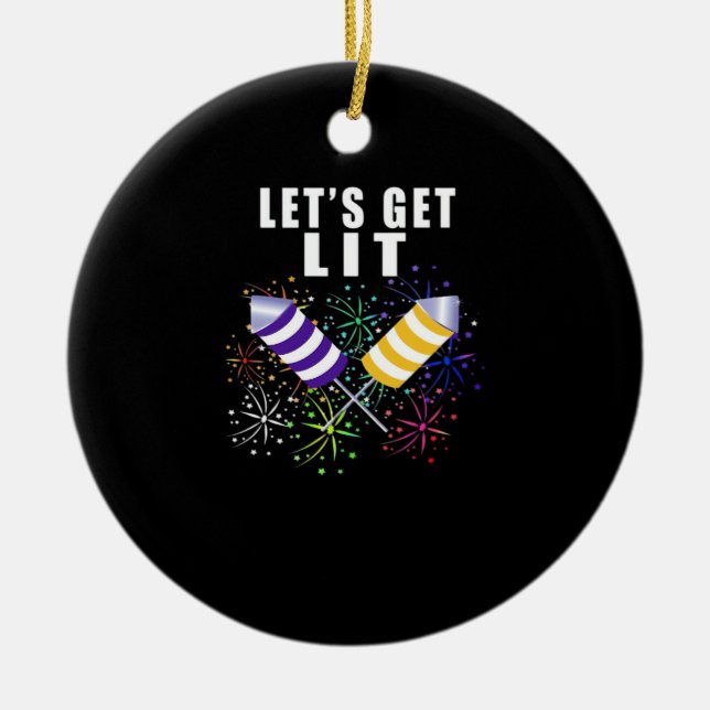 Funny Let's Get Lit - Independence Pun Classic Ceramic Tree Decoration (Front)