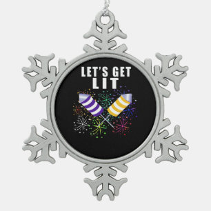 Funny Let's Get Lit - Independence Pun Classic Snowflake Pewter Christmas Ornament