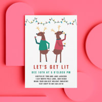 Funny Let's Get Lit Wine Drinking Reindeer