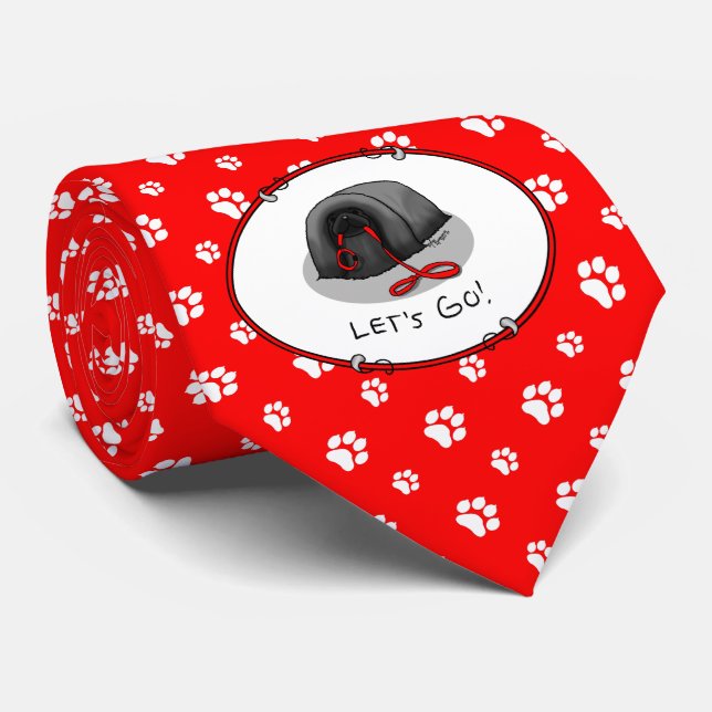 Funny Let's Go! for a Walk Pekingese Dog (black) Tie (Rolled)