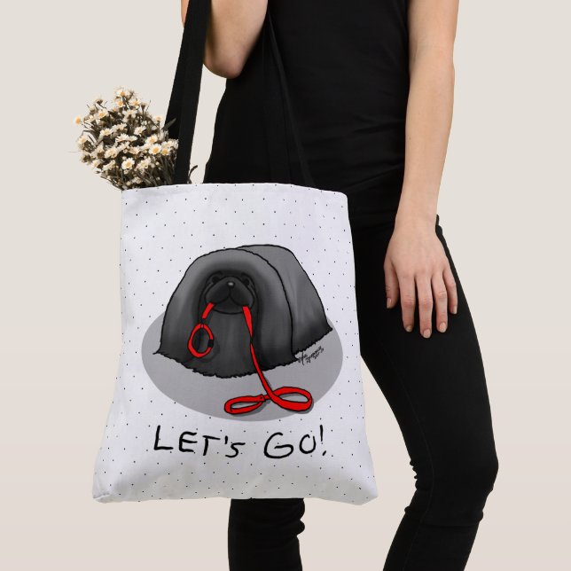 Funny Let's Go! for a Walk Pekingese Dog (black) Tote Bag (Close Up)