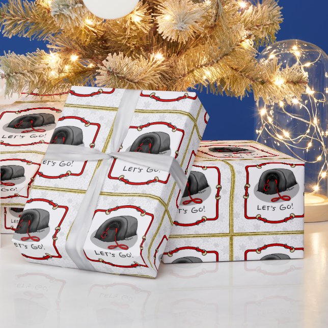 Funny Let's Go! for a Walk Pekingese Dog (black) Wrapping Paper (Holidays)