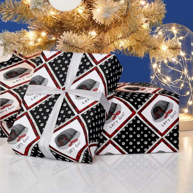 Funny Let's Go! for a Walk Pekingese Dog (black) Wrapping Paper (Holidays)