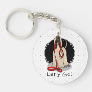 Funny Let's Go! Walk Afghan Hound (Cream) Key Ring