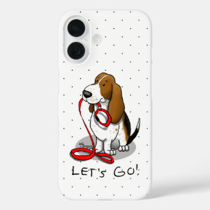 Funny Let's Go! Walk Basset Hound (tri-color 1) iPhone 16 Case