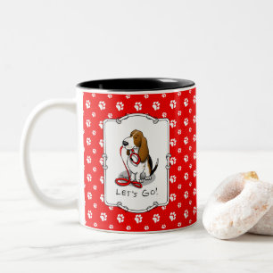 Funny Let's Go! Walk Basset Hound (tri-color 1) Two-Tone Coffee Mug