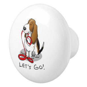 Funny Let's Go! Walk Basset Hound (tri-colour 1) Ceramic Knob
