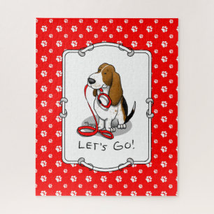 Funny Let's Go! Walk Basset Hound (tri-colour 1) Jigsaw Puzzle
