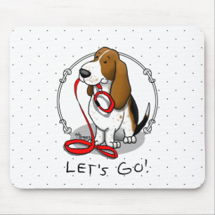 Funny Let's Go! Walk Basset Hound (tri-colour 1) Mouse Mat