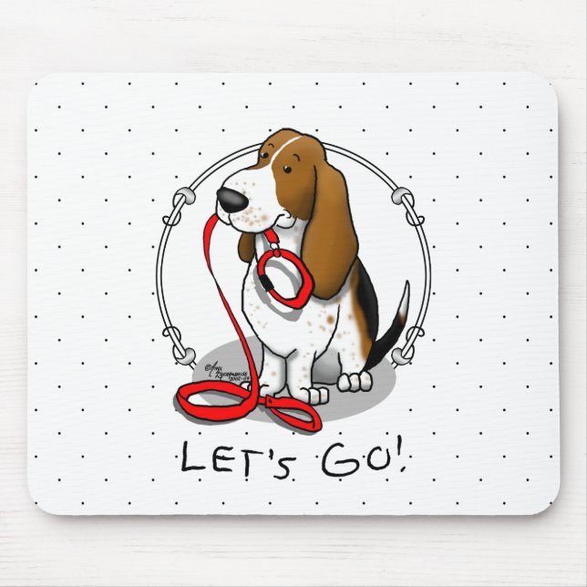 Funny Let's Go! Walk Basset Hound (tri-colour 1) Mouse Mat (Front)