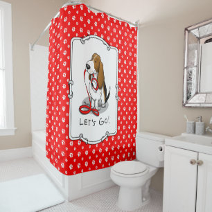 Funny Let's Go! Walk Basset Hound (tri-colour 1) Shower Curtain