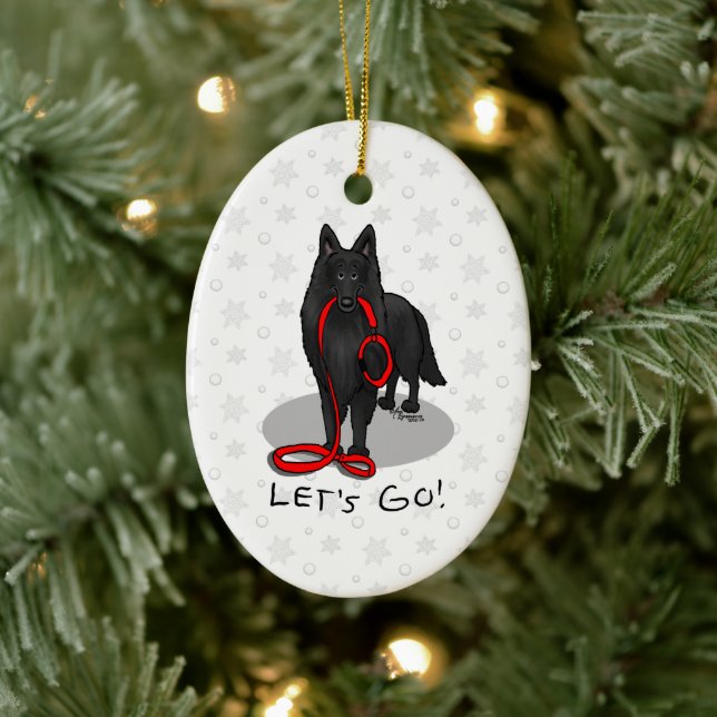 Funny Let's Go! Walk Belgian Sheepdog (black 1) Ceramic Tree Decoration (Tree)