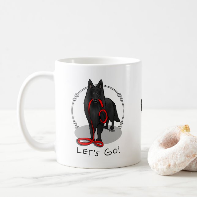 Funny Let's Go! Walk Belgian Sheepdog (black 1) Coffee Mug (With Donut)