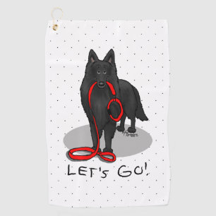 Funny Let's Go! Walk Belgian Sheepdog (black 1) Golf Towel