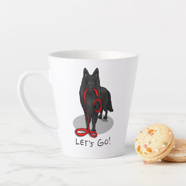Funny Let's Go! Walk Belgian Sheepdog (black 1) Latte Mug (In Situ)