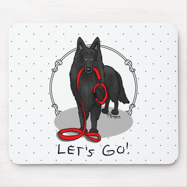Funny Let's Go! Walk Belgian Sheepdog (black 1) Mouse Mat (Front)