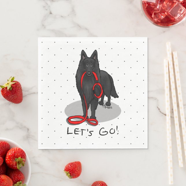 Funny Let's Go! Walk Belgian Sheepdog (black 1) Napkin (Insitu)