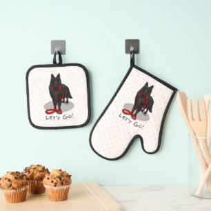 Funny Let's Go! Walk Belgian Sheepdog (black 1) Oven Mitt & Pot Holder Set