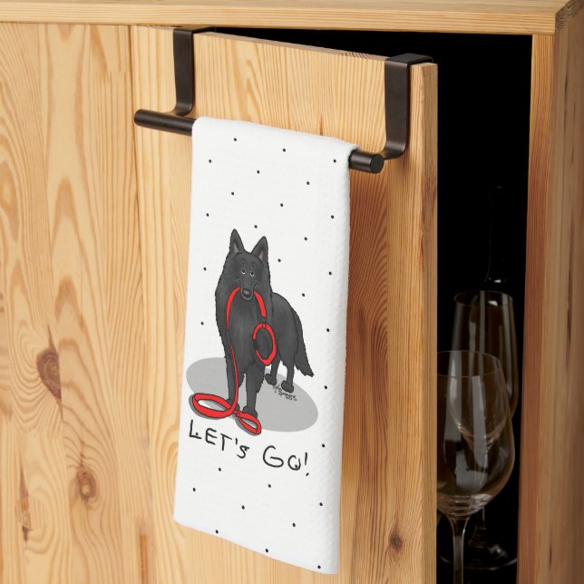 Funny Let's Go! Walk Belgian Sheepdog (black 1) Tea Towel (Thirds Fold)