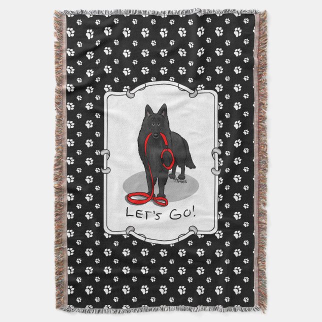 Funny Let's Go! Walk Belgian Sheepdog (black 1) Throw Blanket (Front Vertical)