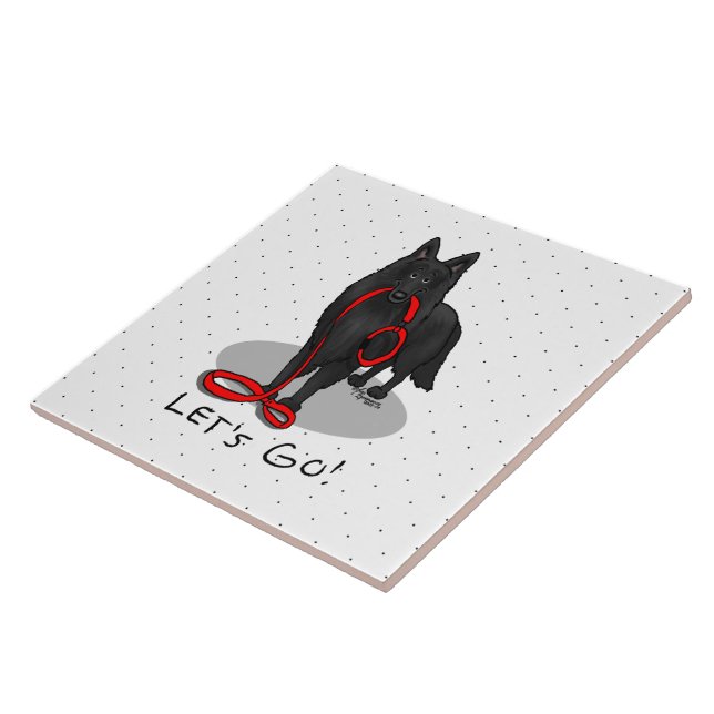 Funny Let's Go! Walk Belgian Sheepdog (black 1) Tile (Side)