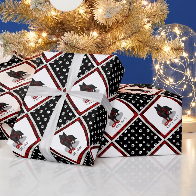 Funny Let's Go! Walk Belgian Sheepdog (black 1) Wrapping Paper (Holidays)