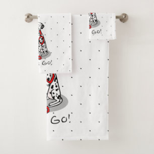 Funny Let's Go! Walk Dalmatian Dog (black 1) Bath Towel Set