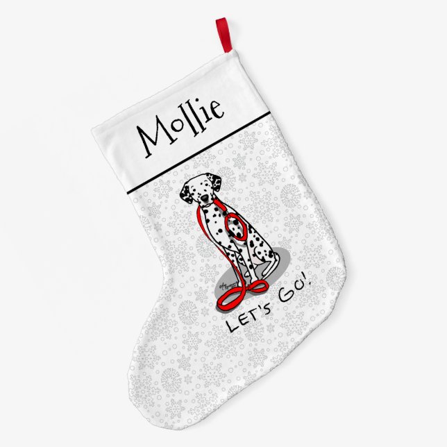 Funny Let's Go! Walk Dalmatian Dog (black 1) Large Christmas Stocking (Back (Hanging))