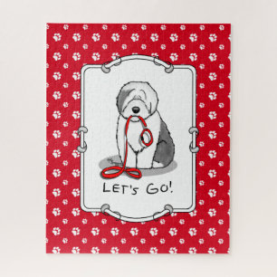 Funny Let's Go! Walk Old English Sheepdog (Gray 1) Jigsaw Puzzle