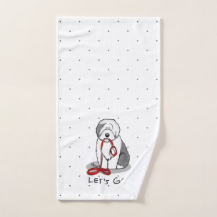 Funny Let's Go! Walk Old English Sheepdog (Grey 1) Bath Towel Set
