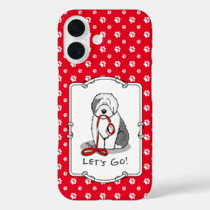Funny Let's Go! Walk Old English Sheepdog (Grey 1) iPhone 16 Case